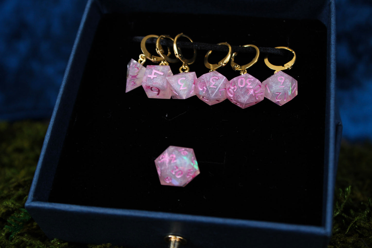 Pink Power Makeup! Dice Stitch Markers 7 Piece Set RPG
