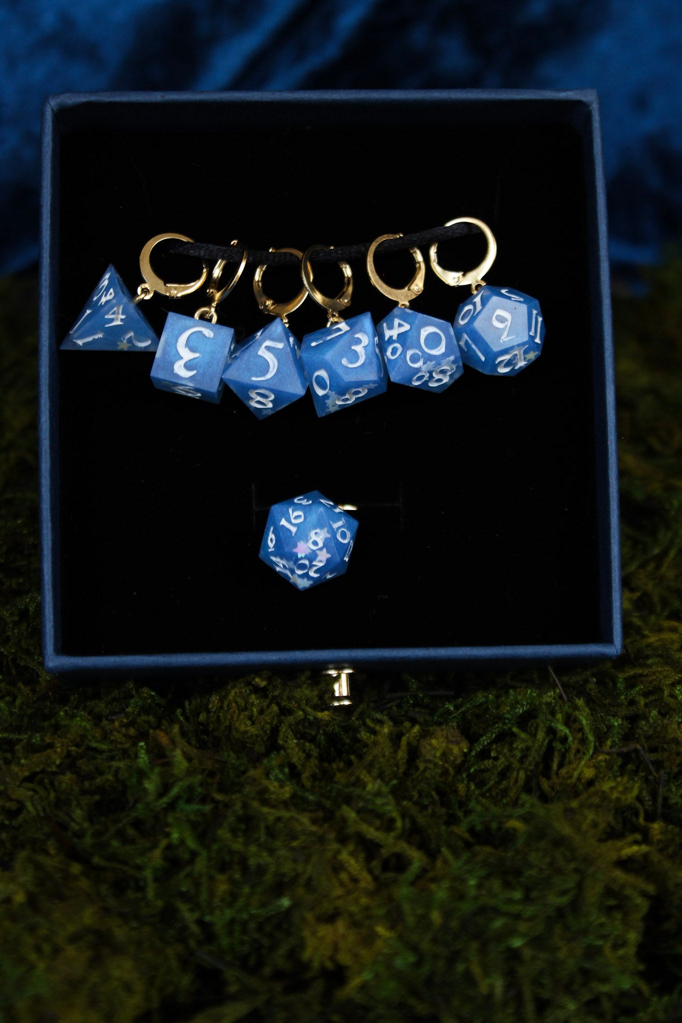 Starry Seas Dice Stitch Markers 7 Piece Set RPG