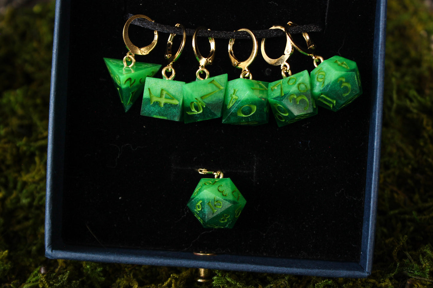 Noxious Swamp Dice Stitch Markers 7 Piece Set RPG