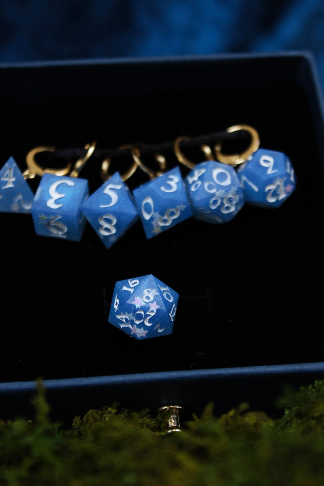 Starry Seas Dice Stitch Markers 7 Piece Set RPG