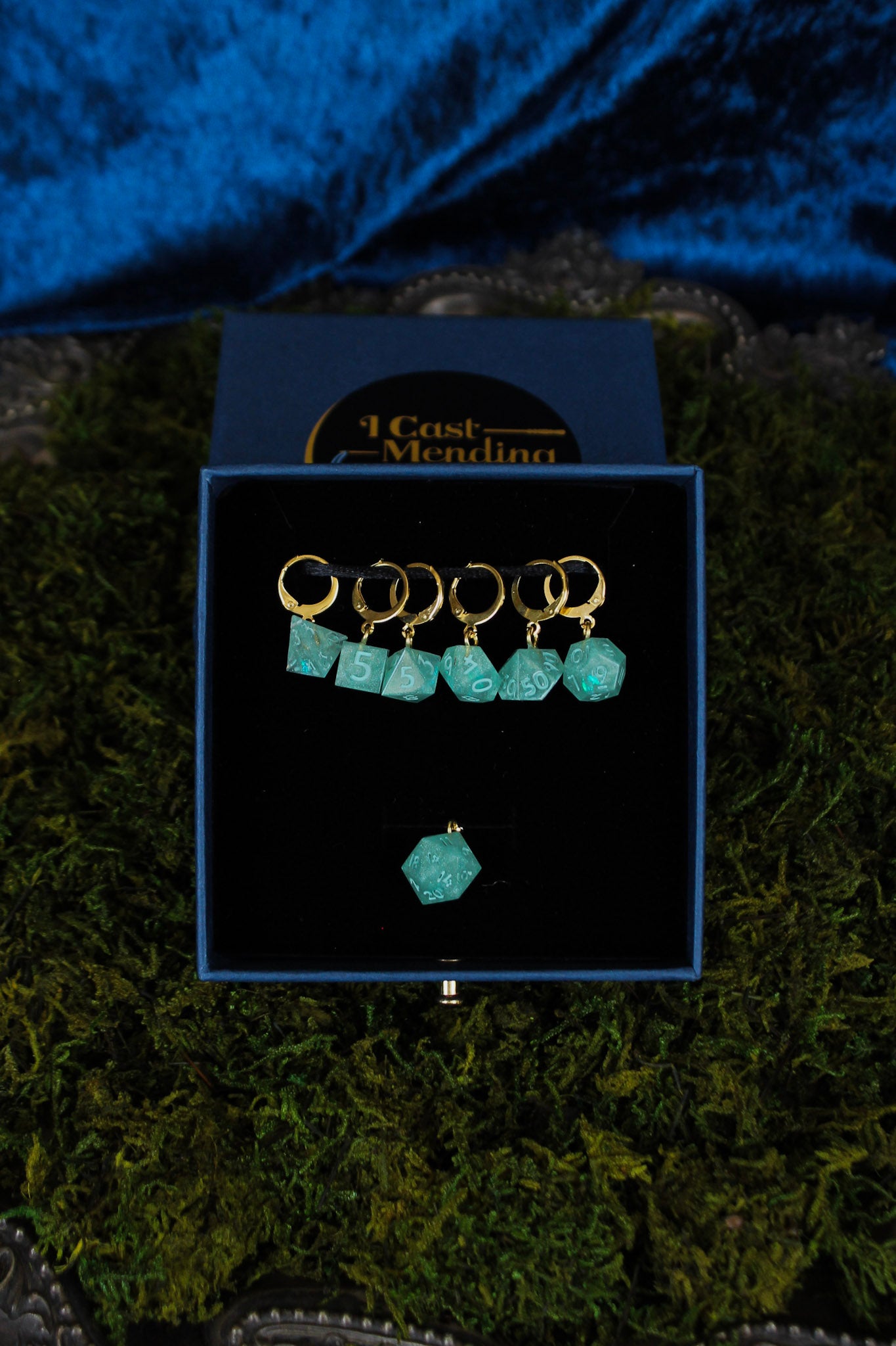 Sage Dice Stitch Markers 7 Piece Set RPG