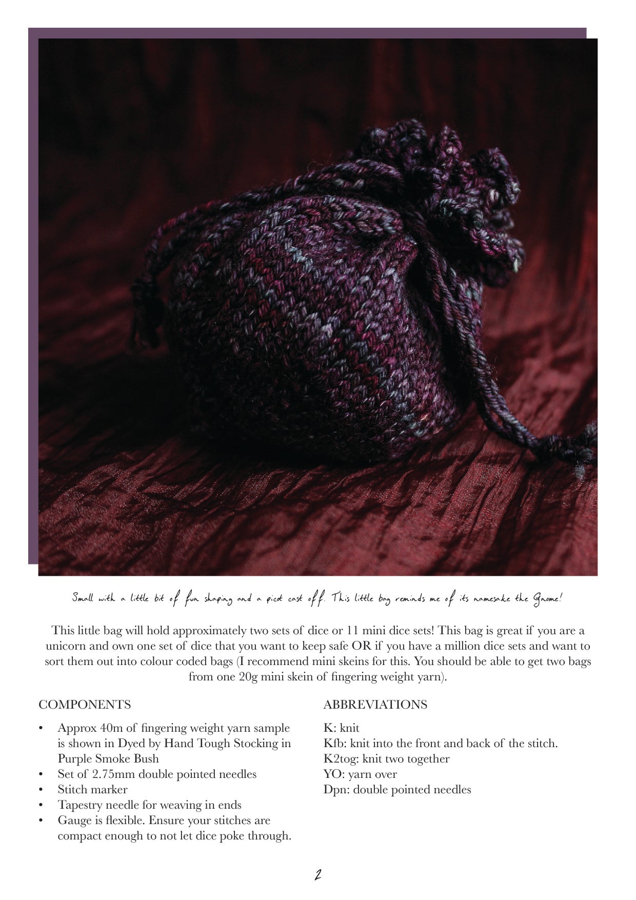 Gnomish Dice Bag Knitting Pattern
