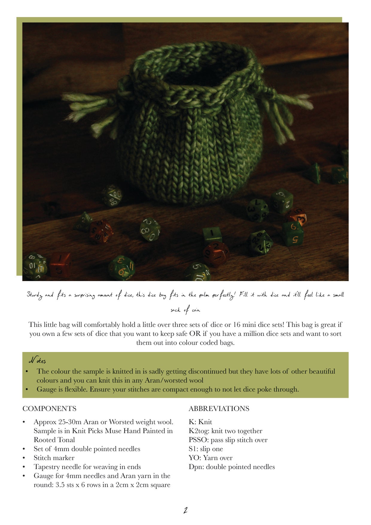 Halfling Holdall Dice Bag Knitting Pattern